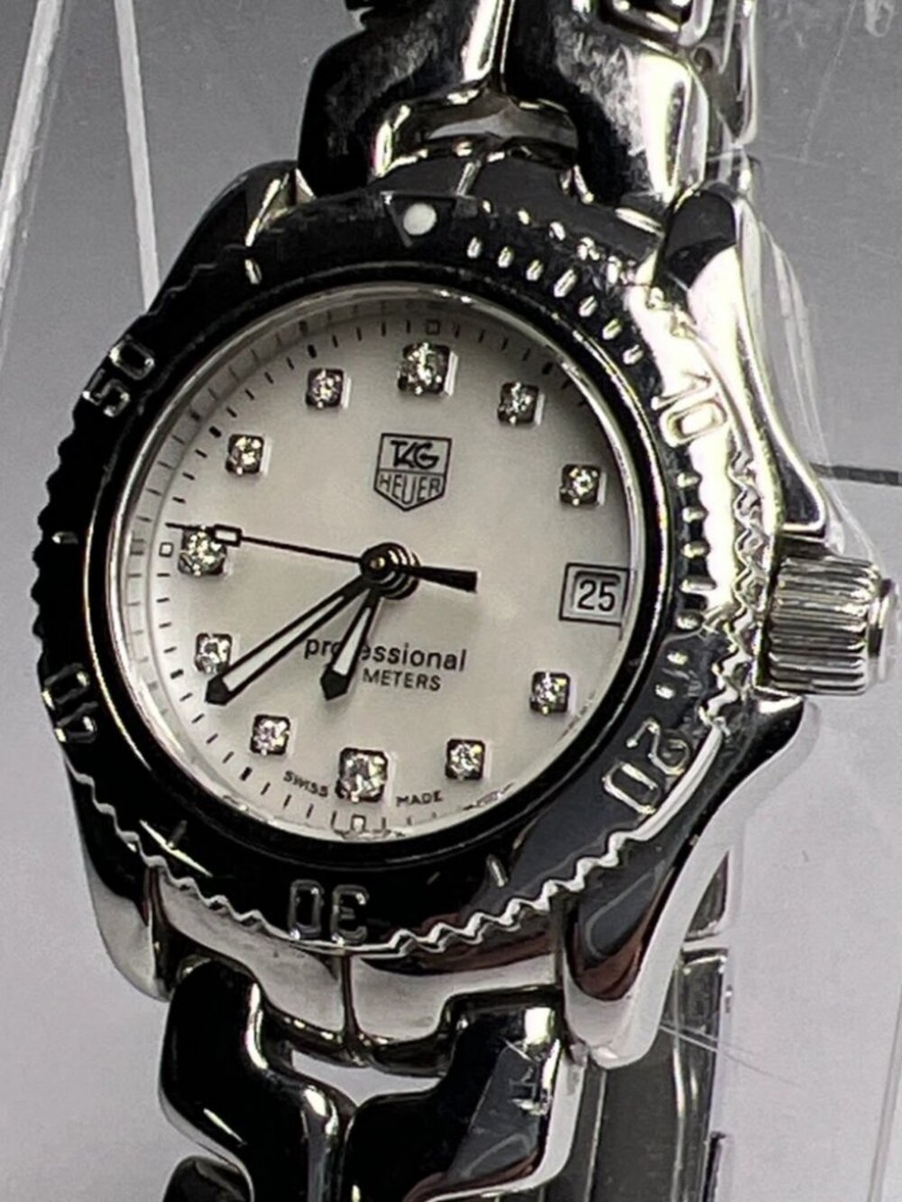 TAG Heuer White Mother Pearl Womens Quartz Date Watch Diamond Markers Box Papers